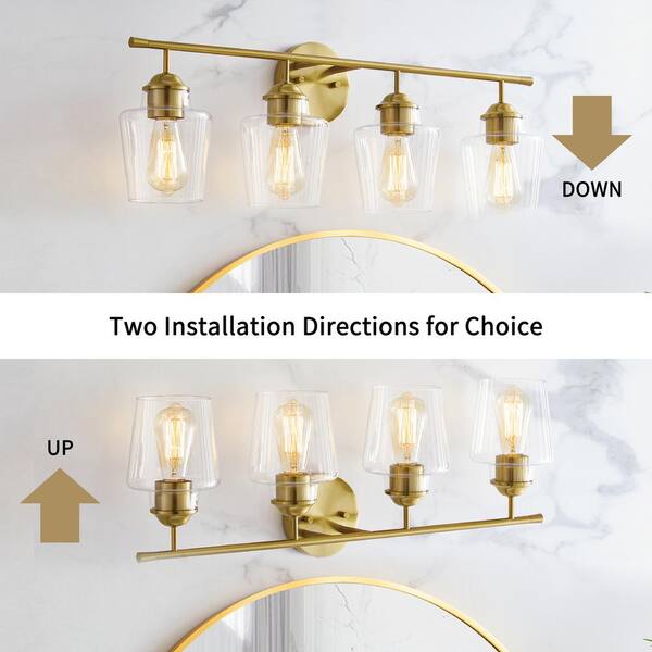 KAWOTI 30.25 In. 4-Light Antique Brass Vanity Light With Clear Glass Shade