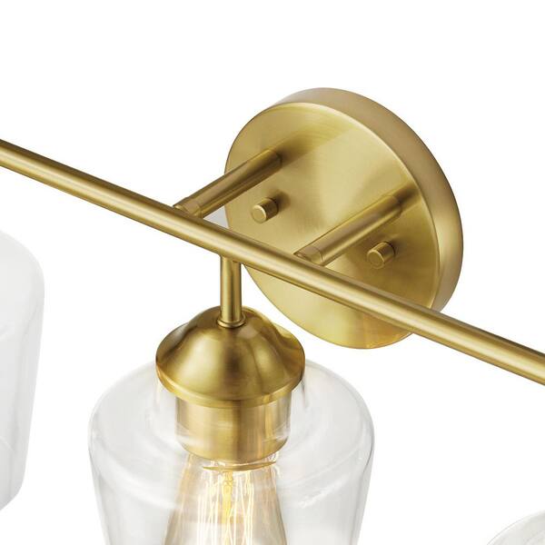 KAWOTI 30.25 In. 4-Light Antique Brass Vanity Light With Clear Glass Shade