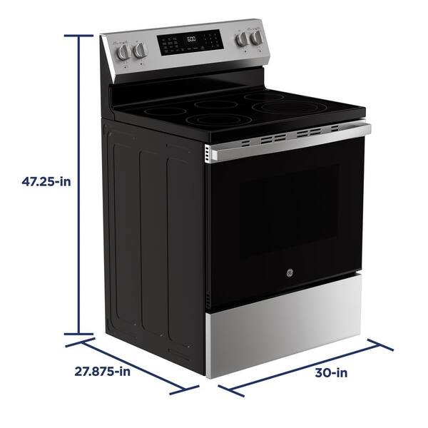 GE 30 In. 5 Burner Element Smart Free-Standing Electric Range In Stainless W/EasyWash Oven Tray & No-Preheat Air Fry