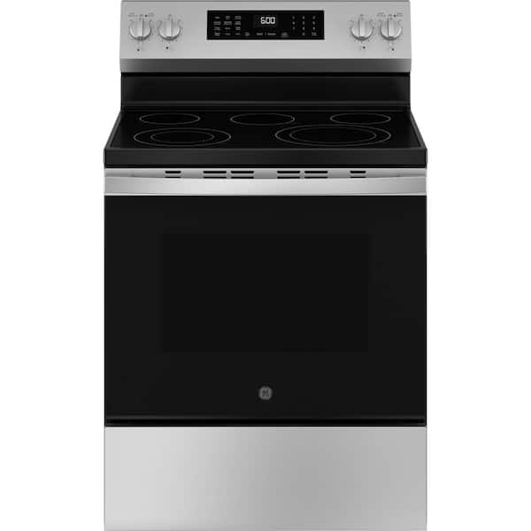GE 30 in. 5 Burner Element Smart Free-Standing Electric Range in Stainless w/EasyWash Oven Tray & No-Preheat Air Fry