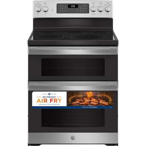 GE 30 in. Burner Element Free-Standing Double Oven Electric Range in Stainless Steel with Convection and Air Fry
