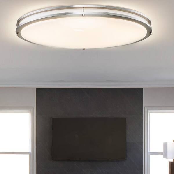C Cattleya 32.5 In. Brushed Nickel Oval 35-Watt Dimmable LED Flush Mount With Opal Acrylic Shades