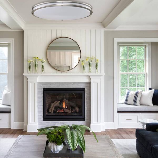 C Cattleya 32.5 In. Brushed Nickel Oval 35-Watt Dimmable LED Flush Mount With Opal Acrylic Shades