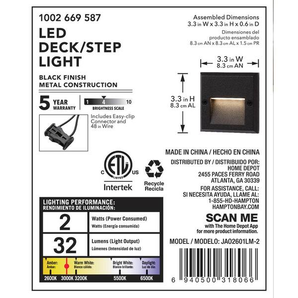 Hampton Bay 32 Lumen Black Integrated LED Outdoor Landscape Path Light