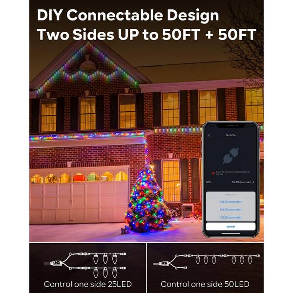 AVATAR CONTROLS 33 Ft. Smart String Lights Extendable C9 DIY Color Changing APP Remote Controlled Music Timer 50 LED