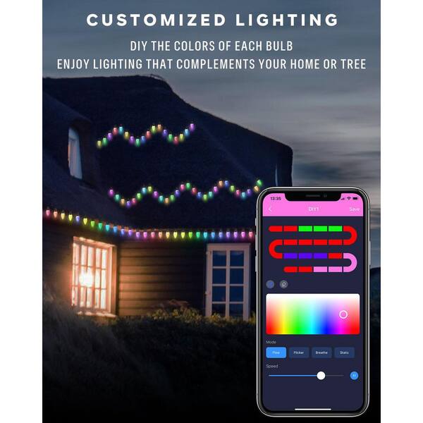 AVATAR CONTROLS 33 Ft. Smart String Lights Extendable C9 DIY Color Changing APP Remote Controlled Music Timer 50 LED