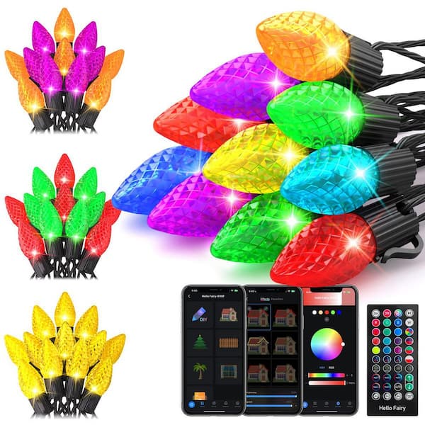 AVATAR CONTROLS 33 ft. Smart String Lights Extendable C9 DIY Color Changing APP Remote Controlled Music Timer 50 LED