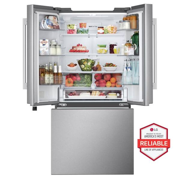 LG 33 In. W 25 Cu. Ft. SMART Standard Depth French Door Refrigerator In Print Proof Stainless Steel