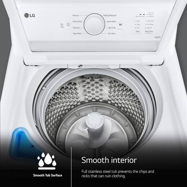 LG 4.1 Cu. Ft. Top Load Washer In White With 4-way Agitator NeveRust Drum SlamProof Glass Lid And True Balance