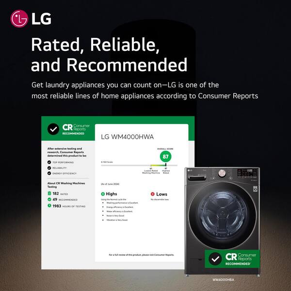 LG 4.5 Cu. Ft. Stackable SMART Front Load Washer In Black Steel With Steam And TurboWash360 Technology