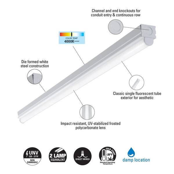 Metalux 4 Ft. 1-Light Linear White Integrated LED Ceiling Strip Light With 2100 Lumens 4000K