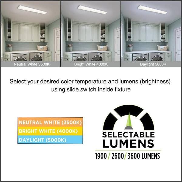 Commercial Electric 4 Ft. 1900-3600 Selectable Lumens Integrated LED Dimmable White Wraparound Light 3500K 4000K 5000K 40-Watt 120V