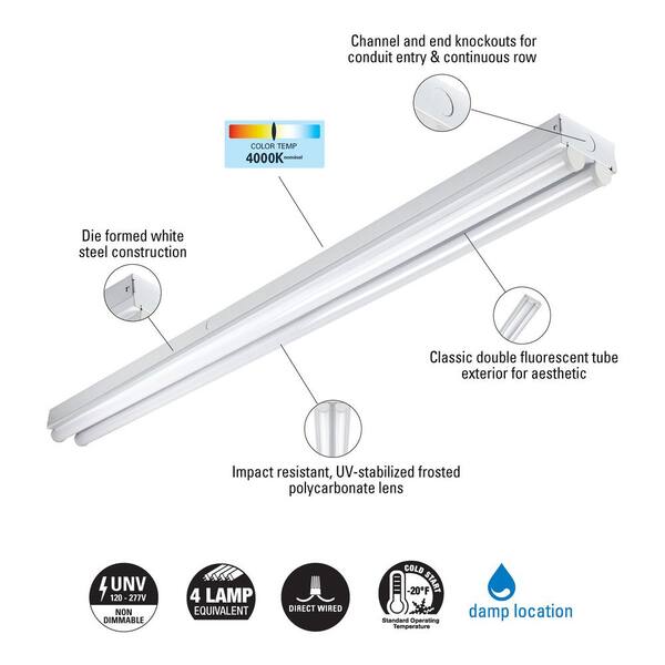 Metalux 4 Ft. 2-Light Linear White Integrated LED Ceiling Strip Light With 4200 Lumens 4000K