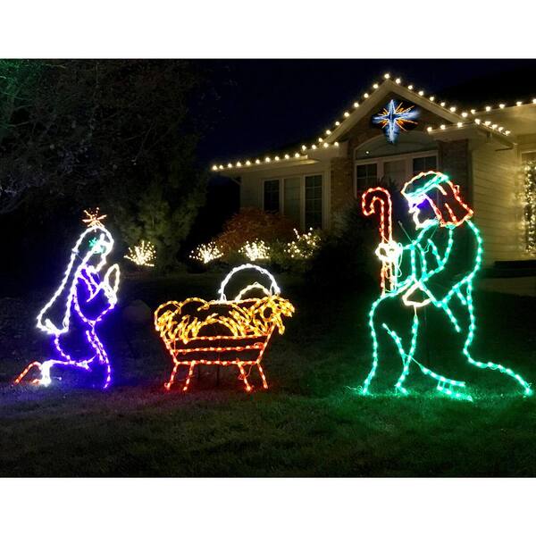 Fraser Hill Farm 4 Ft. 681-Light Multi-Color Nativity Set With Star Novelty Light (4-Piece)