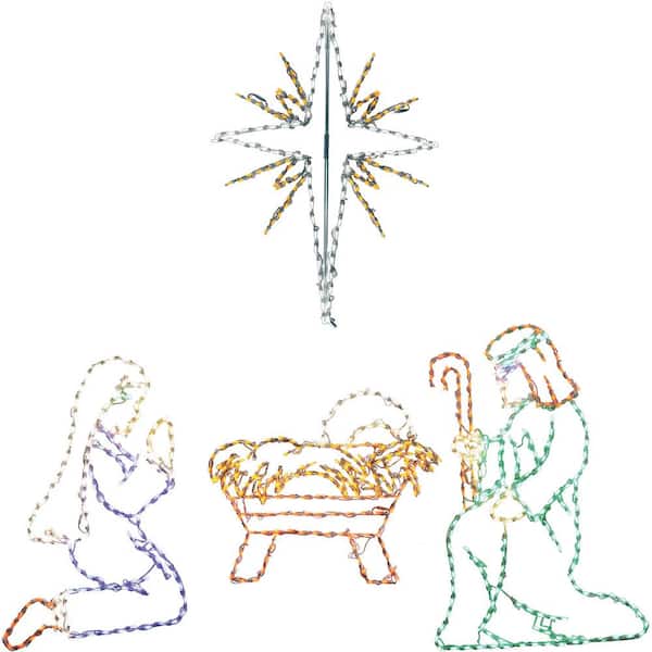 Fraser Hill Farm 4 ft. 681-Light Multi-Color Nativity Set with Star Novelty Light (4-Piece)
