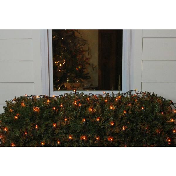 Northlight 4 Ft. X 6 Ft. Orange Mini Net Style Christmas Lights With Green Wire