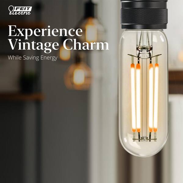 Feit Electric 40-Watt Equivalent T6 Dimmable Straight Filament Clear Glass E12 Candelabra Edison LED Light Bulb Soft White (4-Pack)