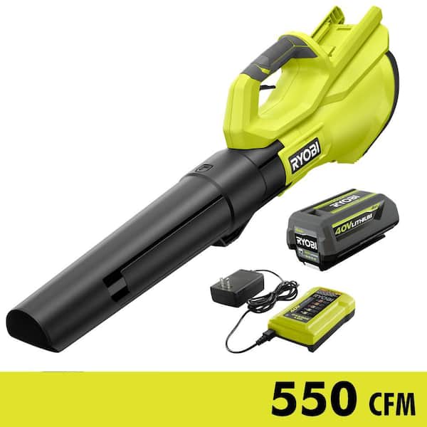 RYOBI 40V 120 MPH 550 CFM Cordless Battery Leaf Blower With 4.0 Ah Battery and Charger