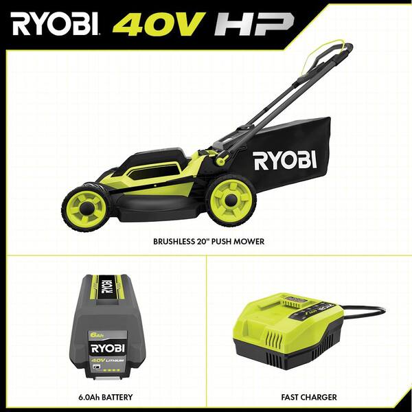 RYOBI 40V HP Brushless 20 In. Cordless Battery Walk Behind Push Lawn Mower With 6.0 Ah Battery And Charger