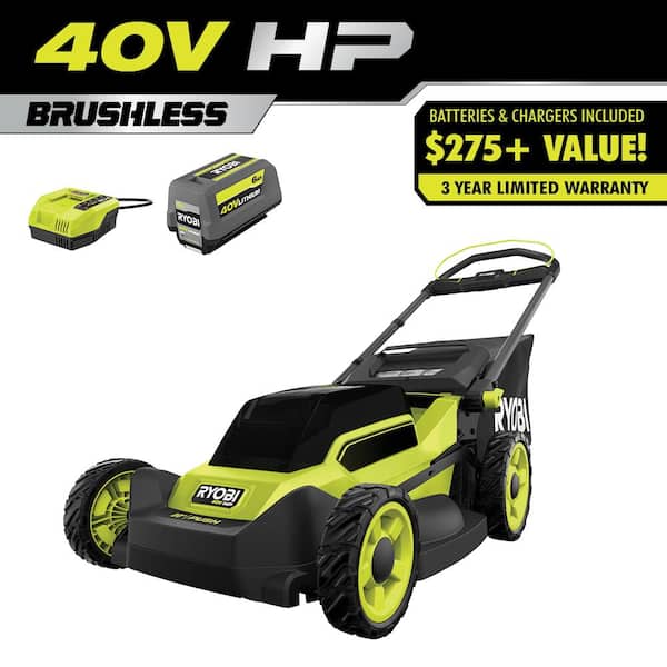 RYOBI 40V HP Brushless 20 in. Cordless Battery Walk Behind Push Lawn Mower with 6.0 Ah Battery and Charger RYOBI 40V HP Brushless 20 in. Cordless Battery Walk Behind Push Lawn Mower with 6.0 Ah Battery and Charger