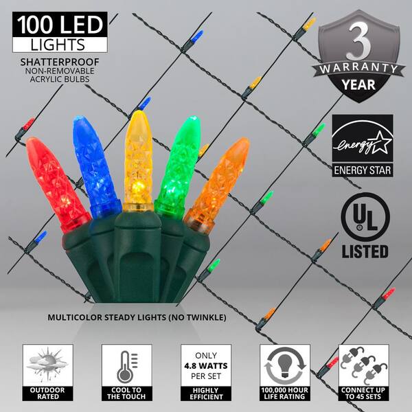 Wintergreen Lighting 48 In. X 72 In. 100-Light M5 LED Multi-Color Net Light Set