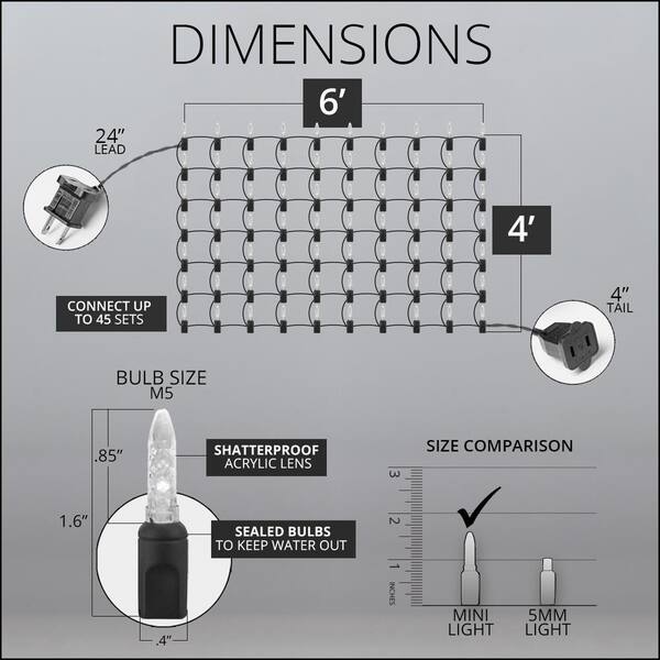 Wintergreen Lighting 48 In. X 72 In. 100-Light M5 LED Multi-Color Net Light Set
