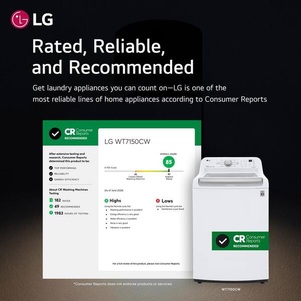 LG 5.0 Cu. Ft. Top Load Washer In White With Impeller NeverRust Drum And TurboDrum Technology