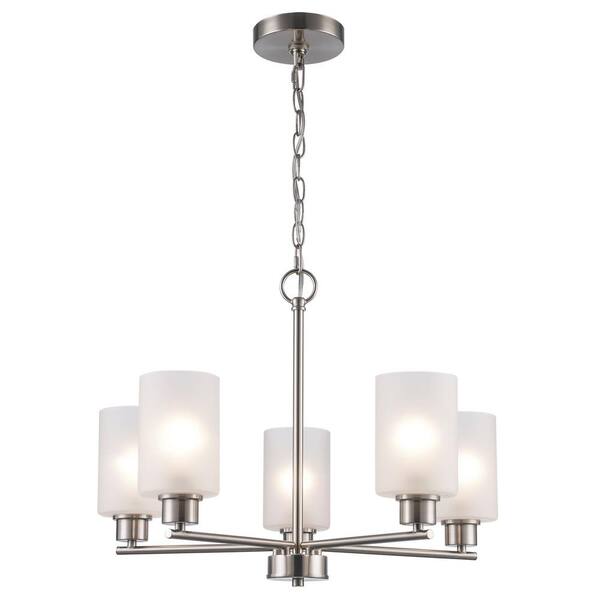 Unbranded 5-Light Brushed Nickel Chandelier Light Fixture With Frosted Glass Shades