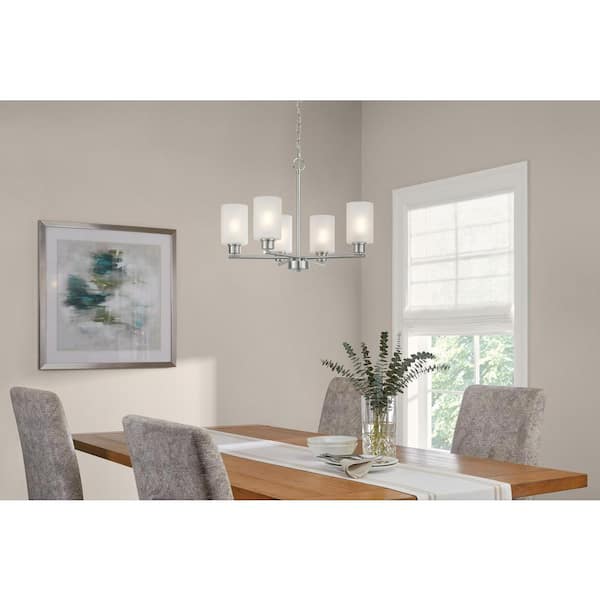 Unbranded 5-Light Brushed Nickel Chandelier Light Fixture with Frosted Glass Shades