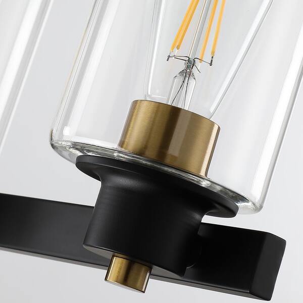 Pasentel 50 In. 6-Light Matte Black And Gold Bathroom Vanity Light With Clear Glass Shades