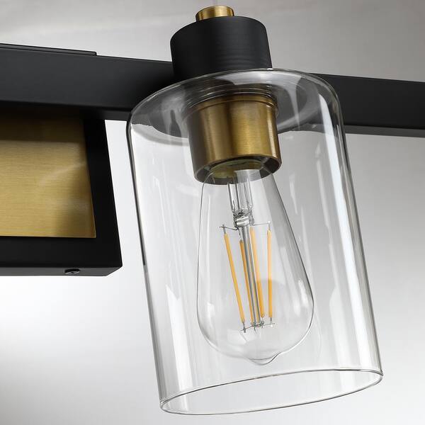 Pasentel 50 In. 6-Light Matte Black And Gold Bathroom Vanity Light With Clear Glass Shades