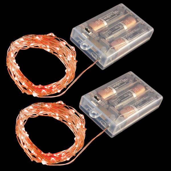 LUMABASE 50-Light Bulb LED Orange Battery Operated Fairy String Lights (Set Of 2)
