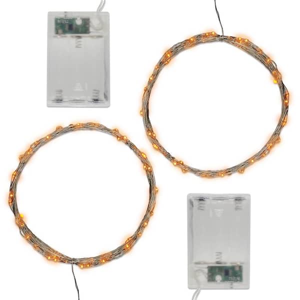 LUMABASE 50-Light Bulb LED Orange Battery Operated Fairy String Lights (Set of 2)
