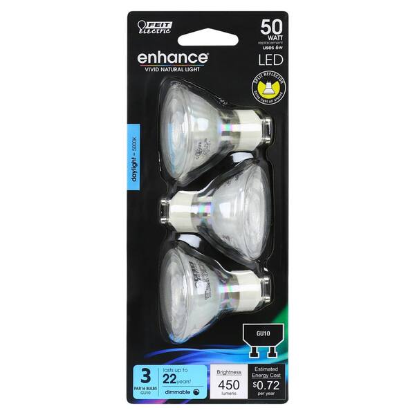 Feit Electric 50-Watt Equivalent MR16 GU10 Dimmable Recessed Track Lighting 90+ CRI Frosted Flood LED Light Bulb Daylight (3-Pack)