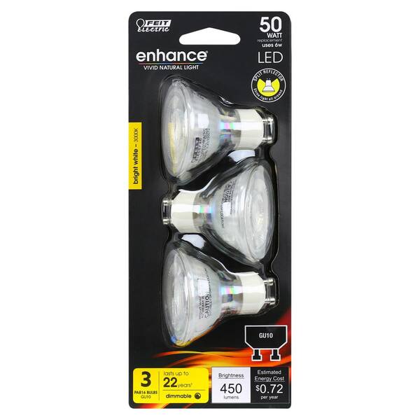 Feit Electric 50-Watt Equivalent MR16 GU10 Dimmable Track Lighting 90+ CRI Frosted Flood LED Light Bulb Bright White (3-Pack)