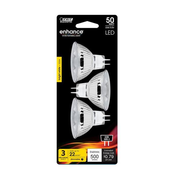 Feit Electric 50-Watt Equivalent MR16 GU5.3 Bi-Pin 12-Volt Dimmable CEC Compliant LED 90+ CRI Flood Light Bulb Bright White (3-Pack)