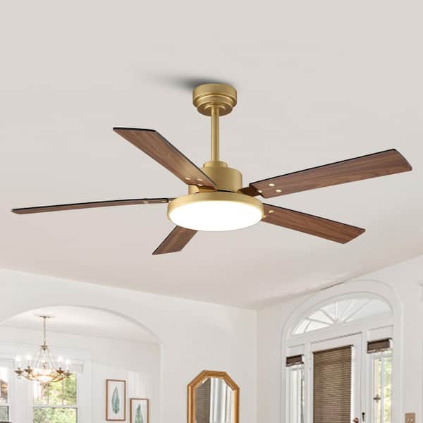 Vaczon 52 in. Indoor Color Changing Integrated LED Gold 6-Speed DC Ceiling Fan with Light and Remote Control