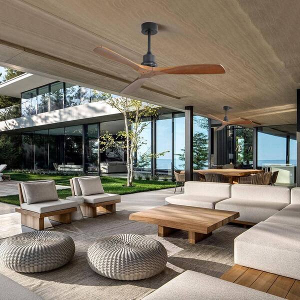 Sofucor 52 In. Indoor/Outdoor Black Wood Ceiling Fan With 6-Speed Long-Handled Reversible DC Motor Remote Control