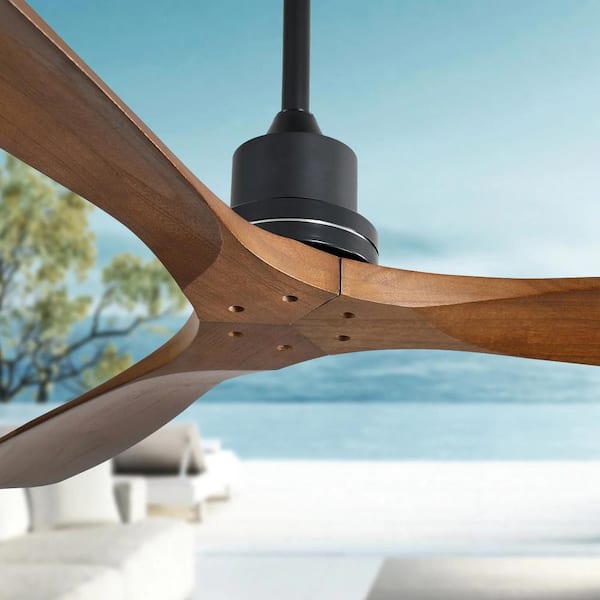Sofucor 52 in. Indoor/Outdoor Black Wood Ceiling Fan with 6-Speed Long-Handled Reversible DC Motor Remote Control