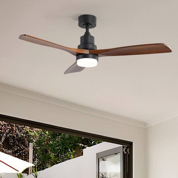 Sofucor 52 In. Integrated LED Indoor/Outdoor Black Ceiling Fan With Light Kit And Remote Control