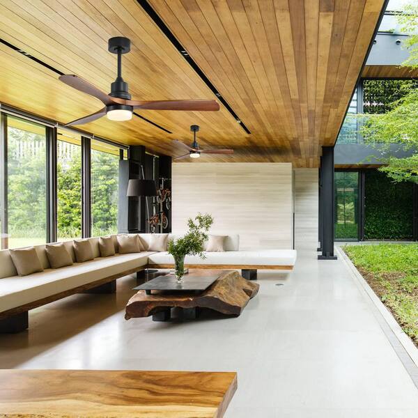 Sofucor 52 In. Integrated LED Indoor/Outdoor Black Ceiling Fan With Light Kit And Remote Control