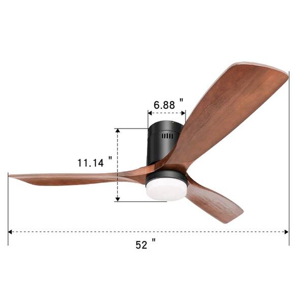 Sofucor 52 In. LED Indoor/Outdoor Flush Mount Matte Black Ceiling Fan With Wood Blades 6-Speed DC Remote Control