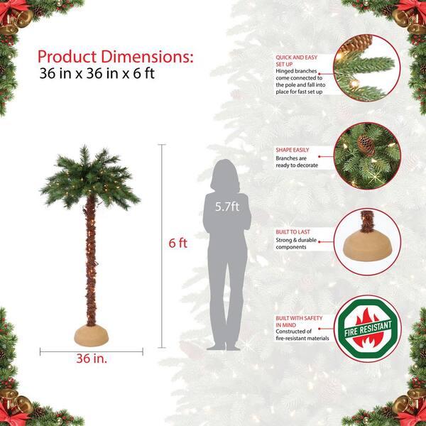 Puleo International 6 Ft. Prelit Artificial Palm Tree With 150 UL-Listed Lights