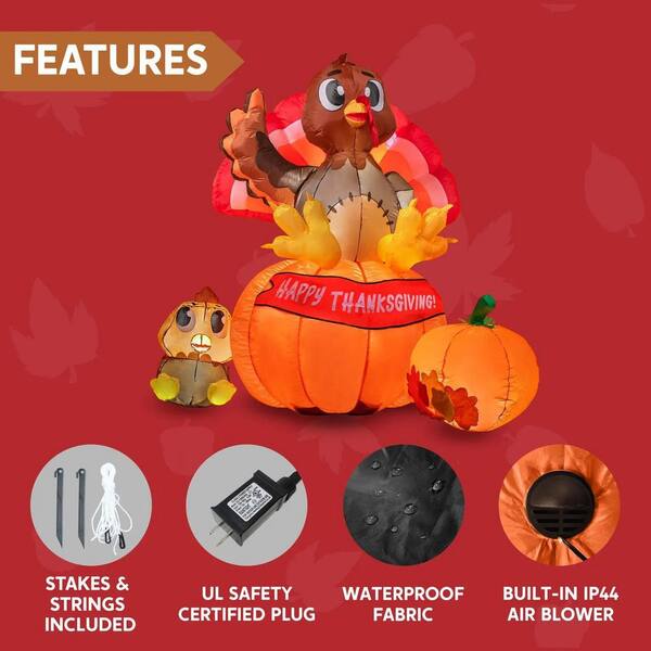 Joyfy 6 Ft. Thanksgiving Inflatable Stacking Pumpkin Turkey With Built-in LEDs Blow Up Inflatables Turkey For Thanksgiving