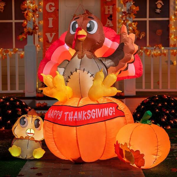 Joyfy 6 Ft. Thanksgiving Inflatable Stacking Pumpkin Turkey With Built-in LEDs Blow Up Inflatables Turkey For Thanksgiving