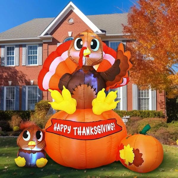 Joyfy 6 ft. Thanksgiving Inflatable Stacking Pumpkin Turkey with Built-in LEDs Blow Up Inflatables Turkey for Thanksgiving