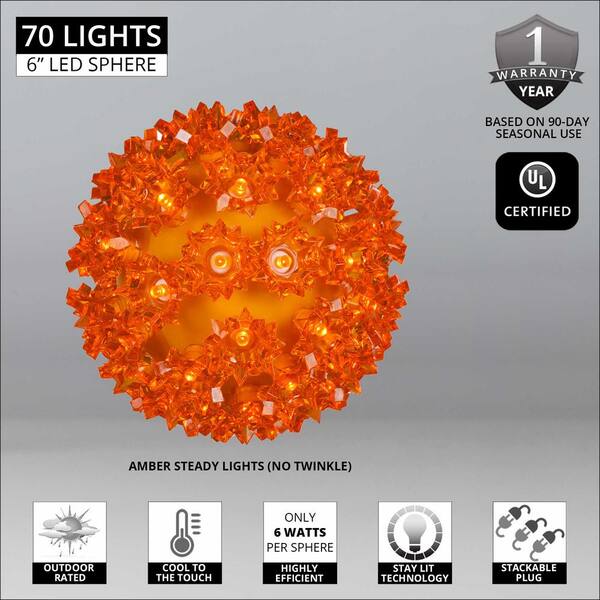 6 In. 70-Light LED Orange Decorative Starlight Sphere