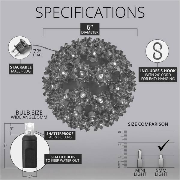 6 In. 70-Light LED Orange Decorative Starlight Sphere