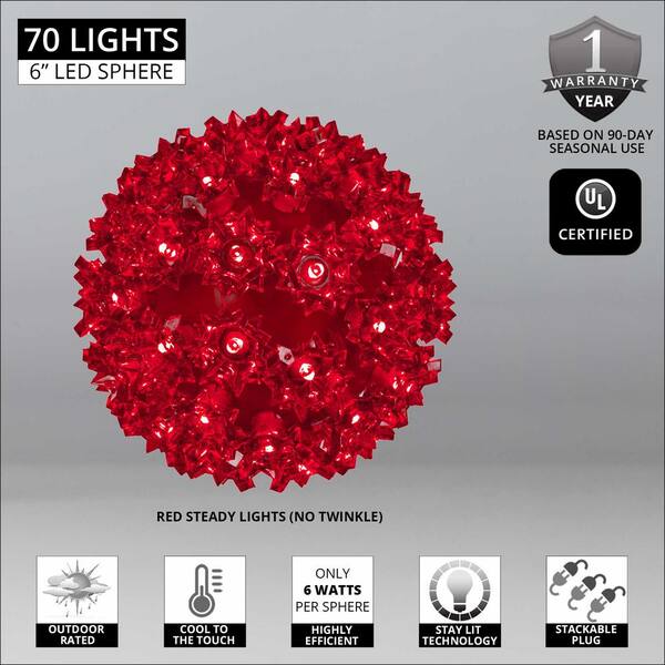 6 In. 70-Light LED Red Decorative Starlight Sphere