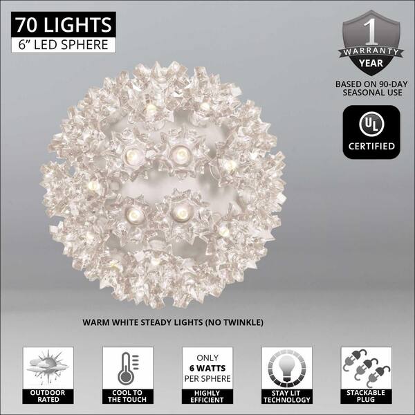 Wintergreen Lighting 6 In. 70-Light LED Warm White Decorative Starlight Sphere